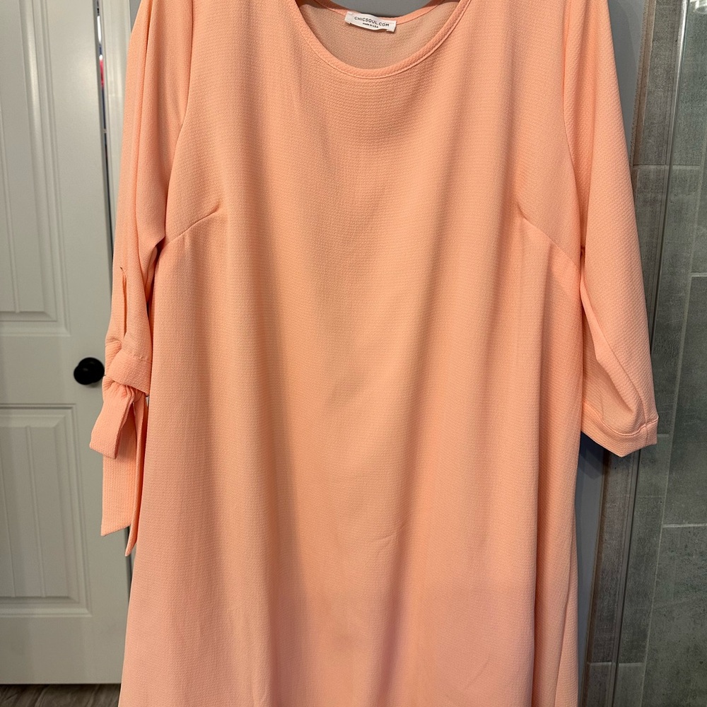Peach Tunic Dress with Bow Sleeves